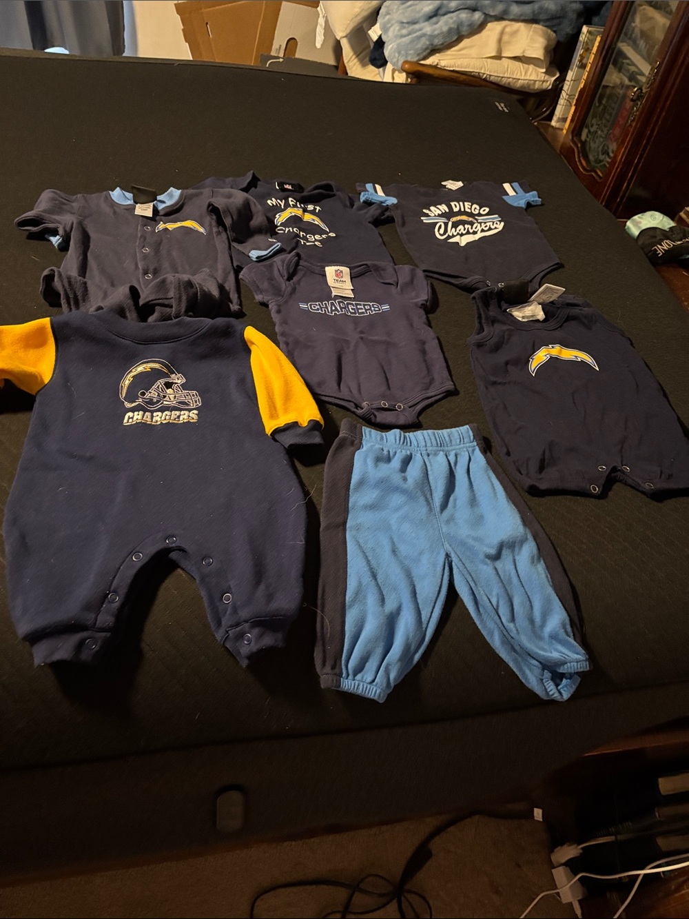 Reebok Navy, Gold & Light Blue Baby One-Piece and Pants Set - Chargers Style